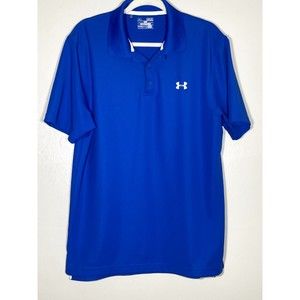 Under Armour Polo Shirt Mens M Blue Short Sleeve Loose Heatgear Logo Golfing